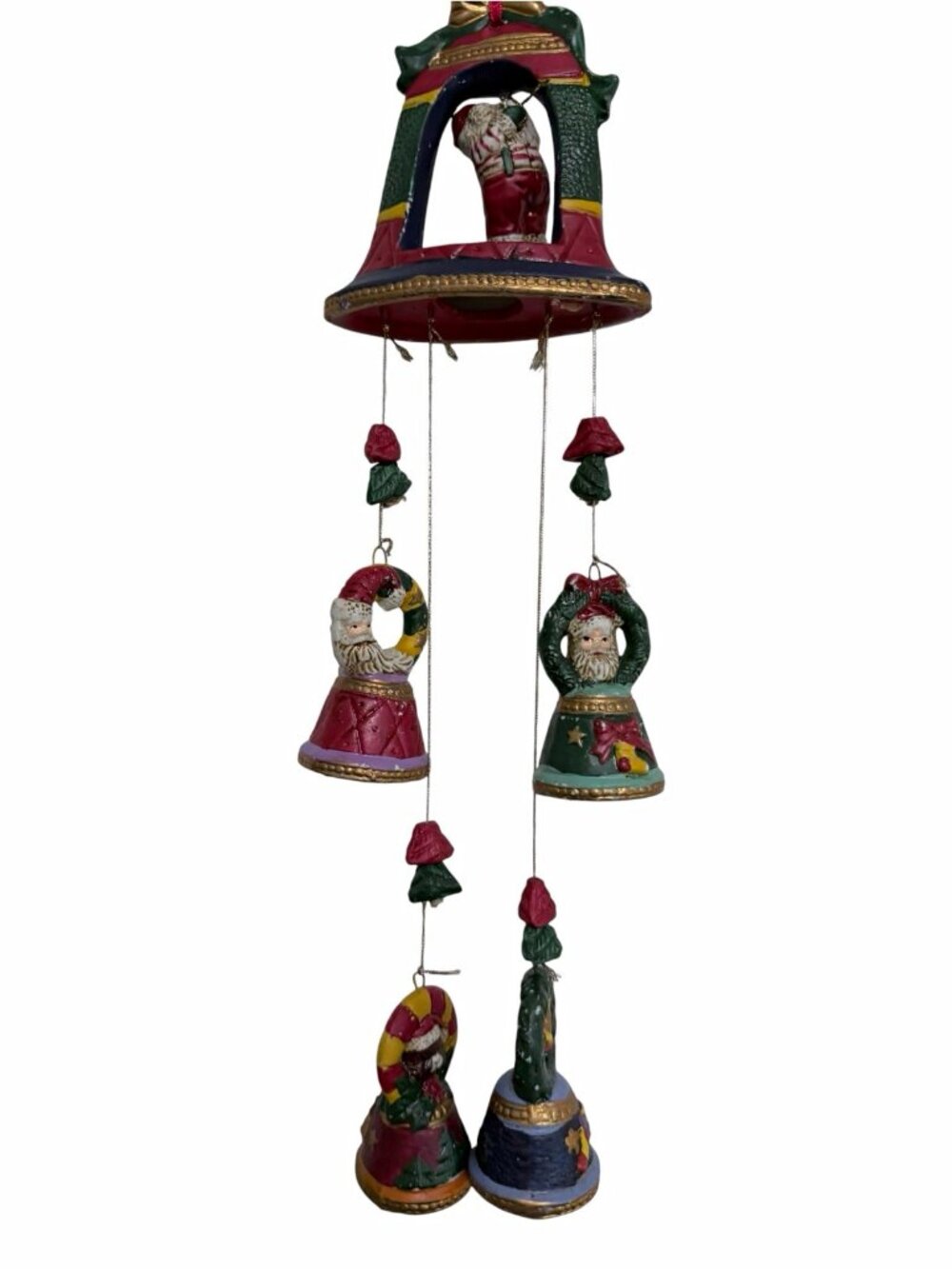 Ceramic Santa Claus Christmas Hanging Chimes Decoration Painted Multicolor 14"